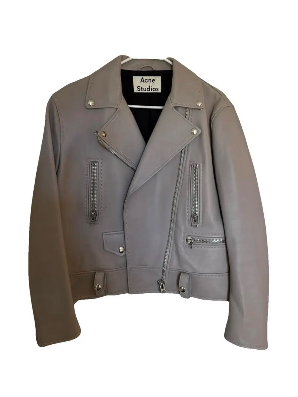 Acne Studios Light Gray Leather Moto Jacket